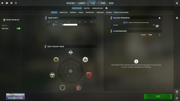 [ID:41752][PRIME][PREMIER MODE AVAILABLE][FACEIT READY][VERY RARE][COMMENDATIONS 3x175] UN (UNRANKED || 0 MM || 26 HOURS)