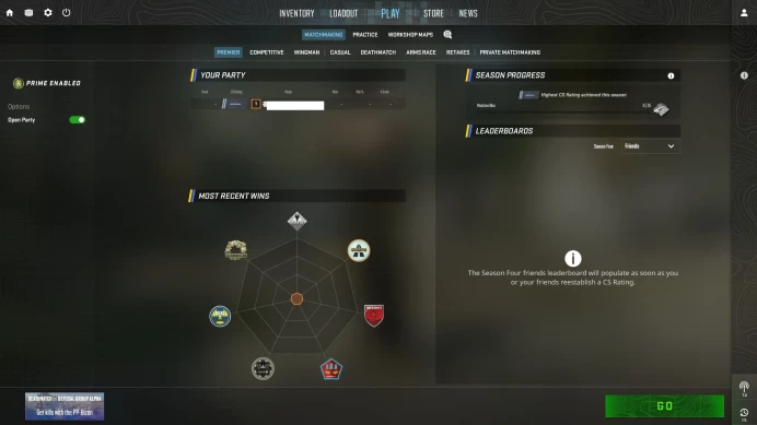 [ID:38391][PRIME][PREMIER MODE AVAILABLE][FACEIT READY][VERY RARE] UN (UNRANKED || 0 MM || 47 HOURS)