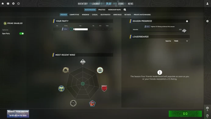 [ID:17602][PRIME][PREMIER MODE AVAILABLE][FACEIT READY][VERY RARE][COMMENDATIONS 3x75] UN (UNRANKED || 0 MM || 43 HOURS)