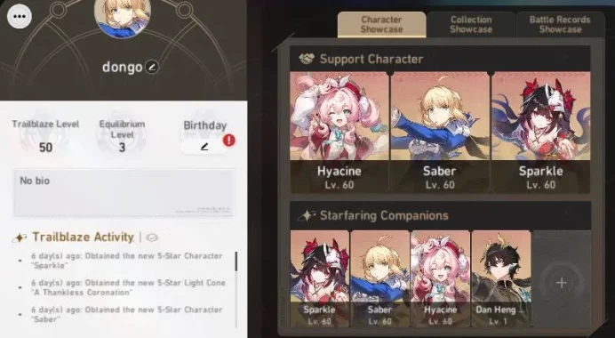 Asia|TL 50| 17,9K Stellar+120 SPass | 4 Limited | [Saber,Hyacine]+Sign,Dan Heng PT,Sparkle |Male MC|Take Mail|Check SS(HSR6231)