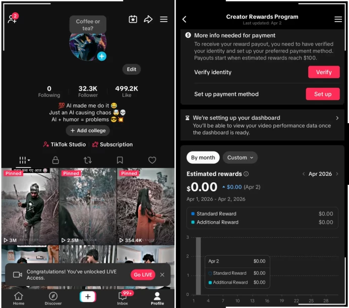 Monetized USA Account Creator Rewards Program Active | 32k Real Followers 499k Likes | Real Screenshots + Full Access + Account in Good Standing