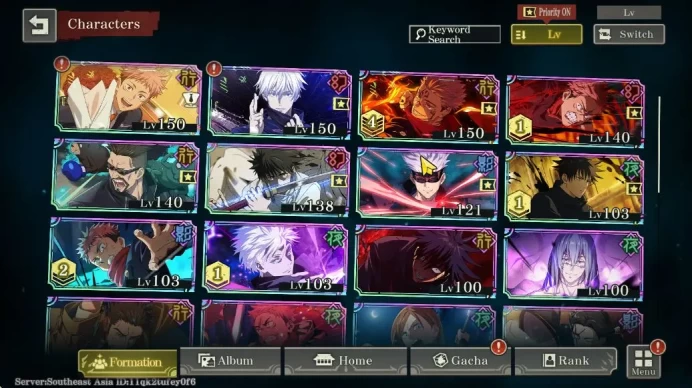 SEA|37 PR|33 SSR+6 Limited (Zone Itadori, FB Sukuna A4, WI Gojo, LMYP Yuta, MO Itadori A1,Etc)|30 SSR Memo|Log Bili bili|JJK780