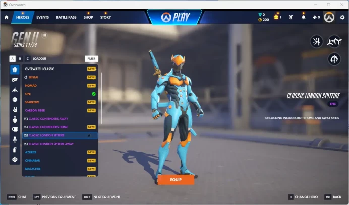 CLASSIC LONDON SPITFIRE/CLASSIC LONDON SPITFIRE AWAY/5 Golden Weapons Amount/Full Mail Access/see the picture/Please Read Description/ReidK