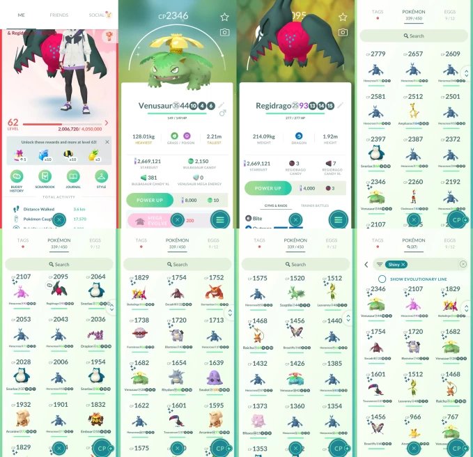 ACm1396 -lv 62 Valor | x20 2000CP | x1 Legendary | x37 shiny | x3 100IV | Regidrago | Pokopia Ditto shiny x4 with both Hats | Shiny Venusaur Bla