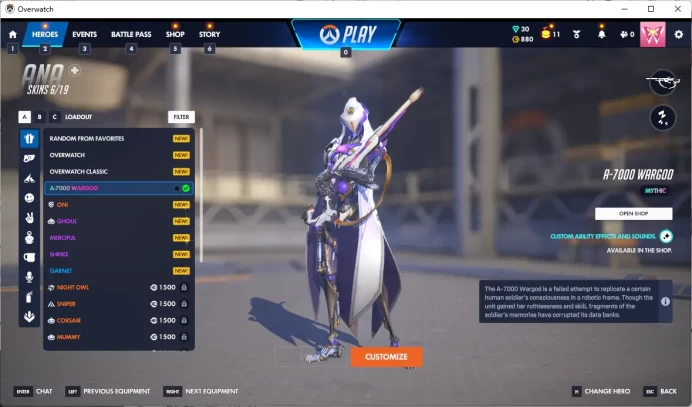 30 MYTHIC PRISMS / A-7000 WARGOD / 2 Gold Weapons / Full Mail Access / see the picture / Please Read Description / Cardif