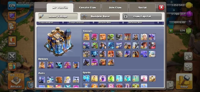 Th_18(3 HEROS MAX)(120 WALL MAX)(C.N 500 GEM)(ALMOST MAX)(LIFTIME WARANTY)(17 EQUIPMENT EPIC MAX)(1 SKIN MAP)