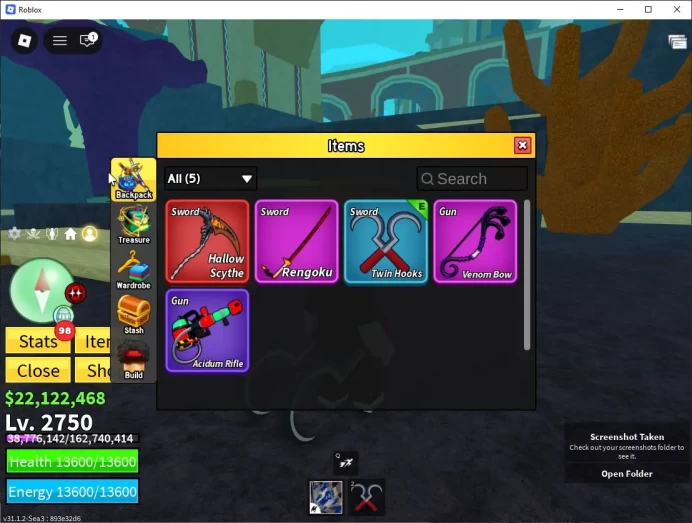 Blox Fruit | Lv 2750 + GodHuman | 22M Beli 26K Frag | 1 Myth WP (Hallow Scythe) 4 Legend Fruit | Human VI | Unverif (RBL910)