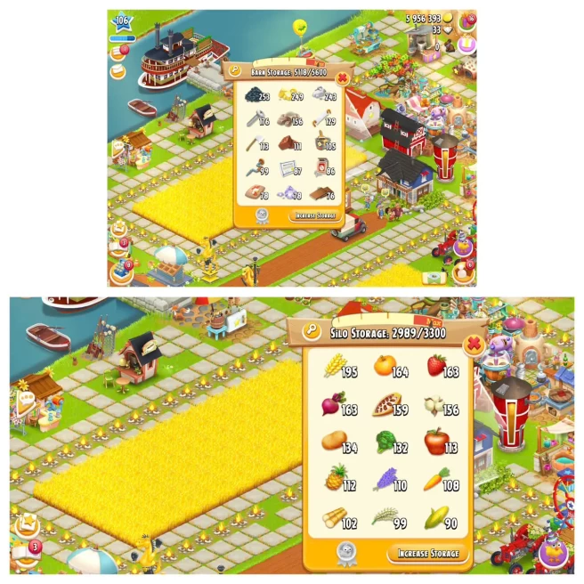 HD123 |  Level 106 |  Barn Storage 5600 | Silo Storage 3300 | Coins 5M+ | Diamonds 33 |  Android & iOS -- Instant Delivery.