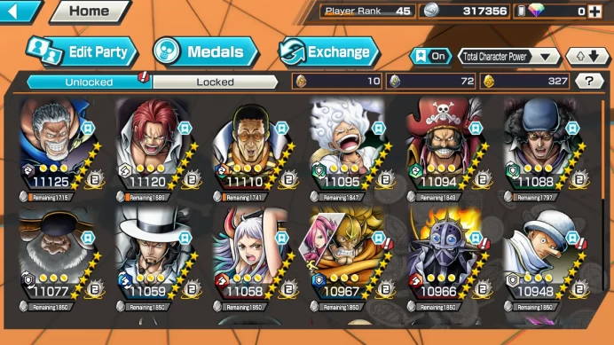 OPBR596 | 300 Chars - 48 Hyper Boost - 15 EX - 9 EX Max - Full EX Max Boost LV2 - 53K Party Power - Great Medal - 17K High Score