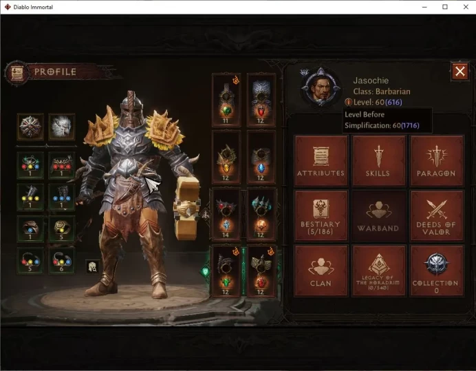 NA - Chain of Honor|Change Server On|Lv60(616)|Barbarian |34k CR|Reso 480|Paragon Maledictor|Inferno I|Hell Lv16|Check(DI1166)