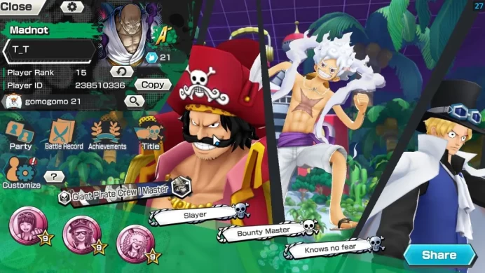 Global|7 EX|T5E ST.Ethanbaron V.Nusjuro,TFE.Luffy,FESabo,BPKuzan,DK Oden,KP Gold D Roger,AF Lucci|Rank15|Bandai|Check(OPBR2234)