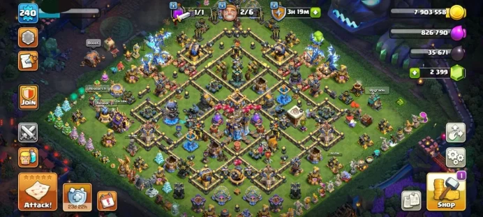Full warranty-Secure account -Th 18 nearly max-level 240- gem 2399-equipment epic 13- Magic Items-heroes 100/103/91/80/52/4-android & ios