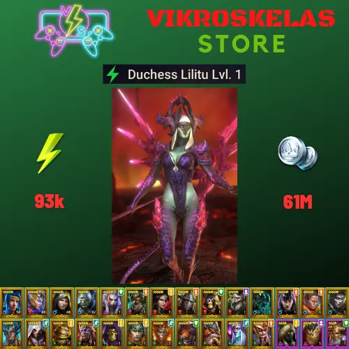 Starter acc with Lilitu : 93k energy / 61 mln coins / Ragash, Yannica, Arix, Ninja + 20 Login Legendaries / Fahrakin, Skathix