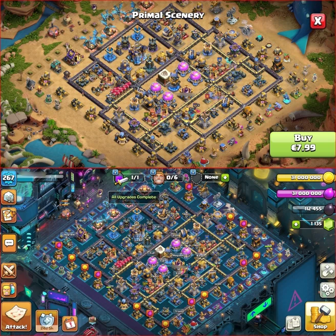 Sup Th18 ! All 5 Heroes Max { 10 Rare Epic Max } 3690 WAR STAT, Full Troops, ATB 5488, 16 Skin Hero ! 200 Wall Max, 100% Full Defenses