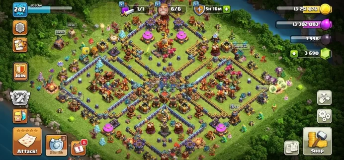 TH 16 Max, 5 Equipment Epic, 1330 League Medal, Defense Max, Troops Max, Hero Skin, Magic Items