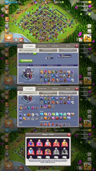 AR239- TH15 Near Max | XP 208 | BK77 AQ80 MP51 GW54 RC31 | +1577 Gems & 500 NC | 3 Heroes Skins & 4 Epic Equipment | 100% Secure SCID | iOS & An