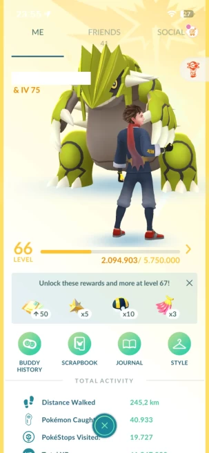 Level 66, 123 Shiny, 119 Legendary, 124 IV 100, 9 Shiny Legendary, 2 Shadow Legendary