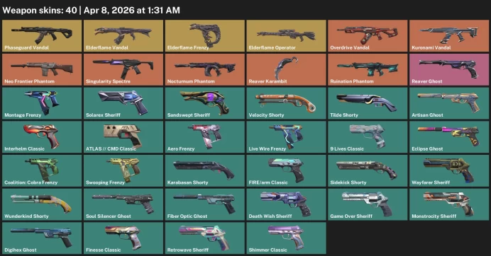 EU / 40 skins / Phaseguard Vandal / Elderflame Vandal / Overdrive Vandal / Reaver Karambit / Kuronami Vandal / 