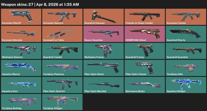 EU / 27 skins / Prelude to Chaos Vandal / Kuronami Vandal / Kuronami no Yaiba / Guardrail Hammer / Guardrail Vandal / 