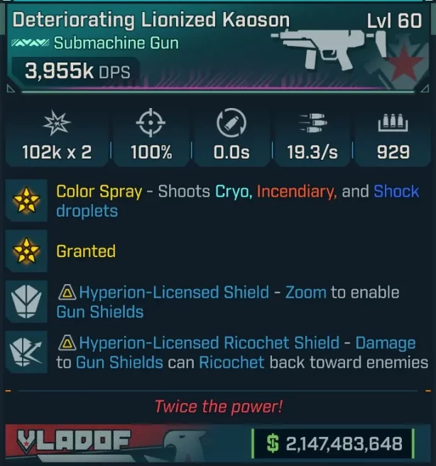 [PEARLESCENT] L60 KAOSON (+COLOR SPRAY) - 3,955K DPS - 100% ACCURACY - NO RELOAD - 19.3/s FIRE RATE - 929 MAG SIZE - INSANE!!!