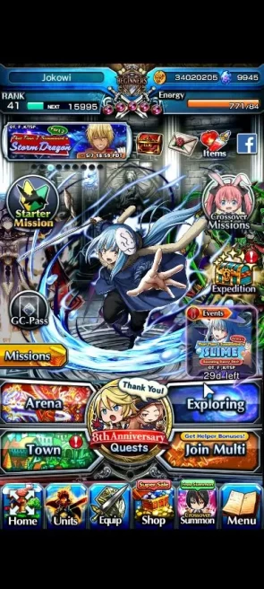 Global|Rank 41|Starter Ready Gacha|9945 CC+74 RGB|1 Asc|DL Samurai Rimuru, Rimuru(120 Luck)+TW|Lpot 961|CheckSS(GS2353)