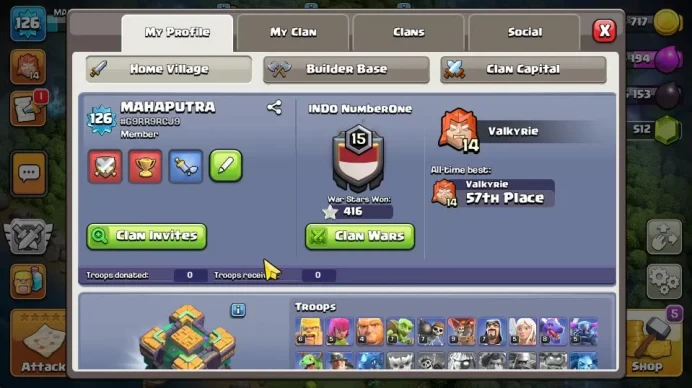 TH 14 - BH 9|LV 126|HH 7|BK 39,AQ 43,GW 24,MP 44,RC 15,DD 0|BM Lv7 BC Lv15|CN ON|Protect OFF|TAKE MAIL(COC2074)