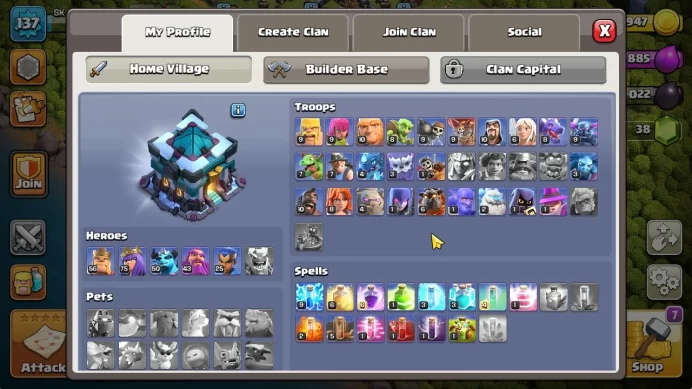 TH 13 - BH 9|LV 137|HH 7|BK 56,AQ 75,GW 43,MP 50,RC 25,DD 0|BM Lv18 BC Lv15|CN OFF|Protect OFF|TAKE MAIL(COC2076)