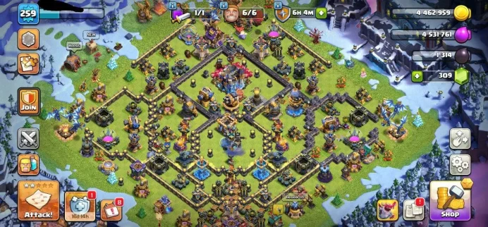 TH 18 Almost Max, { 14 Equipment Epic 3 Lv 27 5 Lv 26 }, 33 Hero Skin, 3 Map Skin, Defense Max, Wall Max, Magic Items