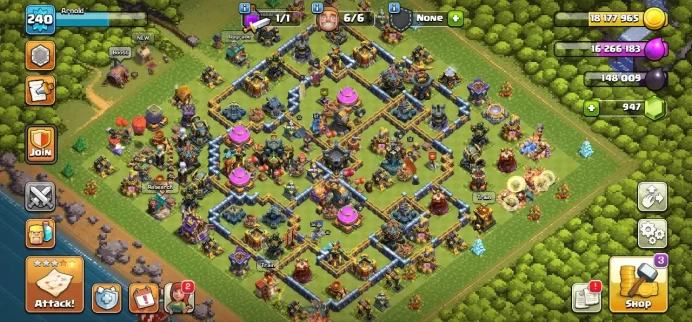 TH 17 MAX, 8 Equipment Epic 1 Lv 27, 4 Hero Skin, Defense Max, Troops Max, Hero High Level, Magic Items