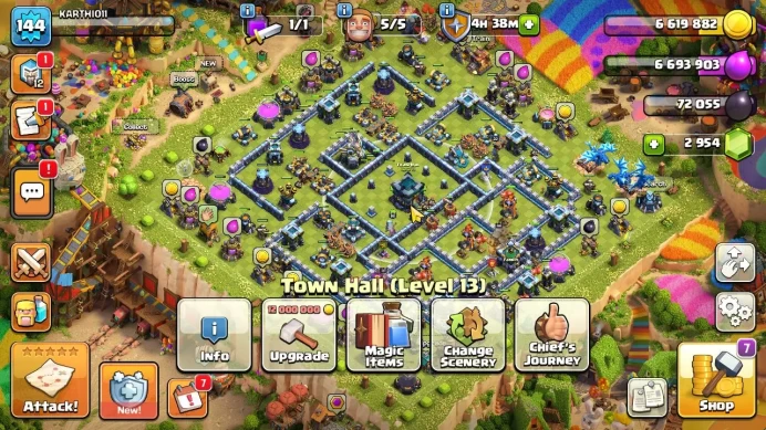TH 13 - BH 8|LV 144|HH 7|BK 66,AQ 66,GW 47,MP 50,RC 22,DD 0|BM Lv21 BC Lv20+2K GEMS|CN OFF|Protect ON|TAKE MAIL(COC2078)