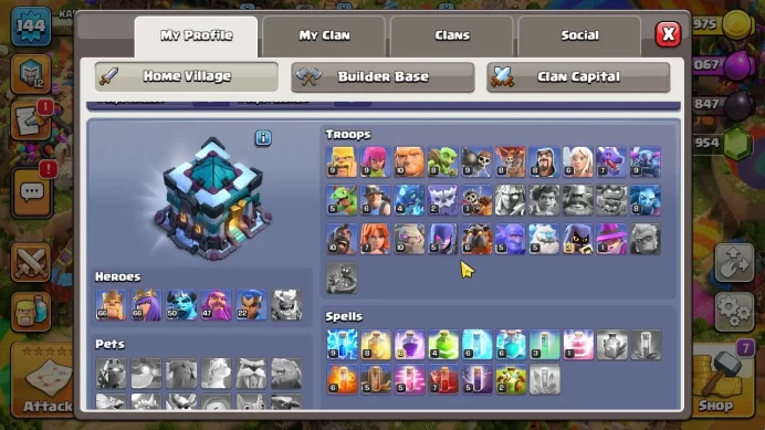 TH 13 - BH 8|LV 144|HH 7|BK 66,AQ 66,GW 47,MP 50,RC 22,DD 0|BM Lv21 BC Lv20+2K GEMS|CN OFF|Protect ON|TAKE MAIL(COC2078)