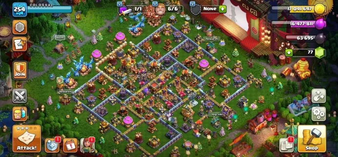 TH 16 Max, 3 Equipment Epic, 16 Hero Skin, 2 Map Skin, Defense Max, Wall Max, 460 League Medal, Magic Items