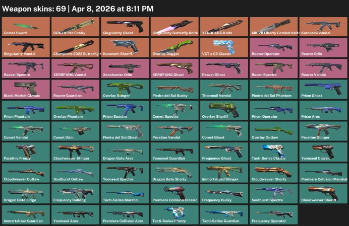 EU / 69 skins / Comet Sword / RGX 11z Pro Firefly / Kuronami Vandal / Singularity Vandal / Overlay Dagger / 