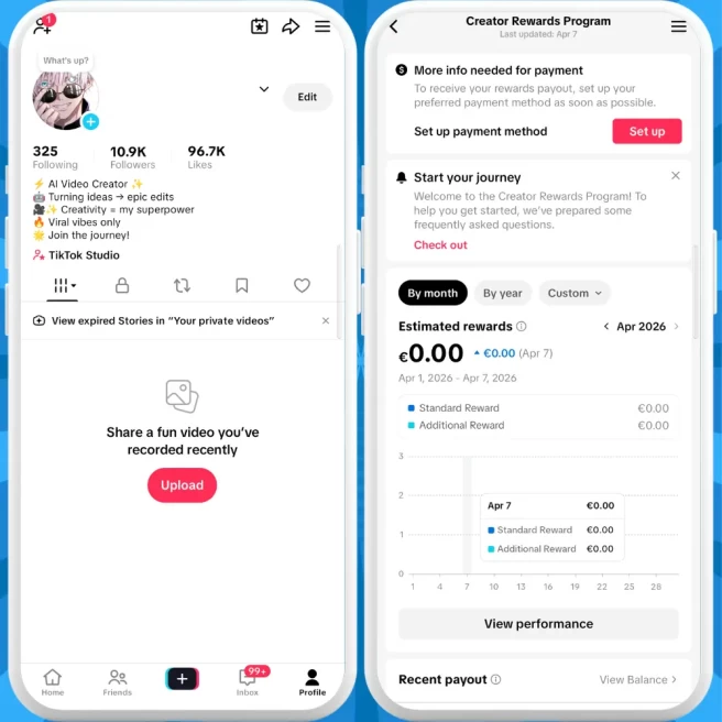 [Discounted] France Monetized Creator Rewards Program Account | 10K Followers & 96K Likes | Verified Screenshots + Instant Delivery