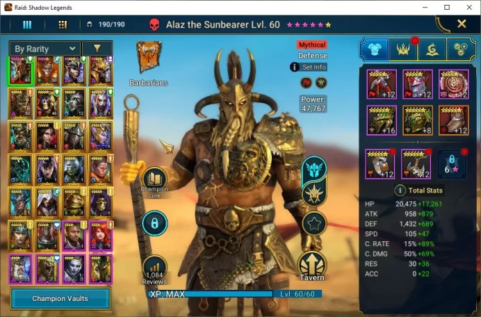 Lv16 601K Power|1 Mythic(Alaz)|21 Legendary(Wukong,Nekhret,Niamhe,S Galek,Dknight,Etc)|11,8K Gem+52K Energy|Plarium(RSL1401)