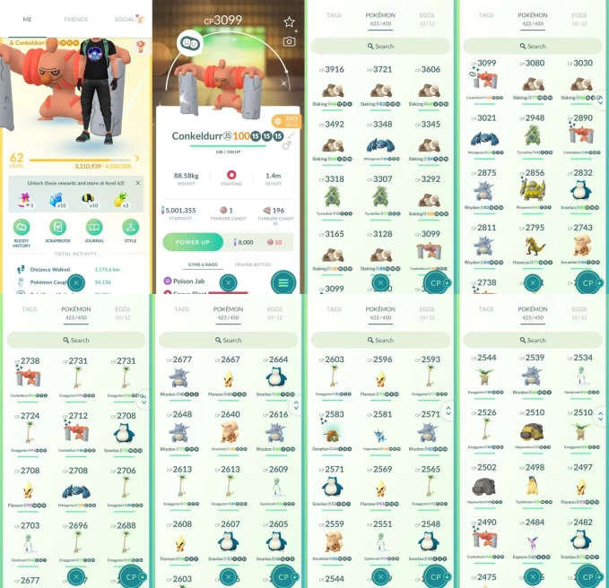 AC1404 -lv 62 Instinct | x16 3000CP | x176 2000CP | x30 Legendary | x2 SHUNDO | x102 shiny | x32 100IV | Shundo x2 Conkeldurr | Slaking Metagros