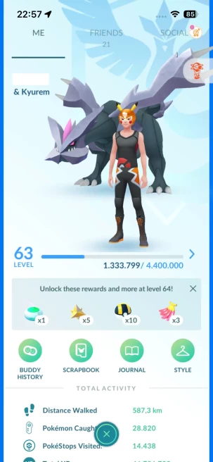 Level 63, 80 Shiny, 78 Legendary, 21 IV 100, 8 Shiny Legendary, 4 Shadow Legendary