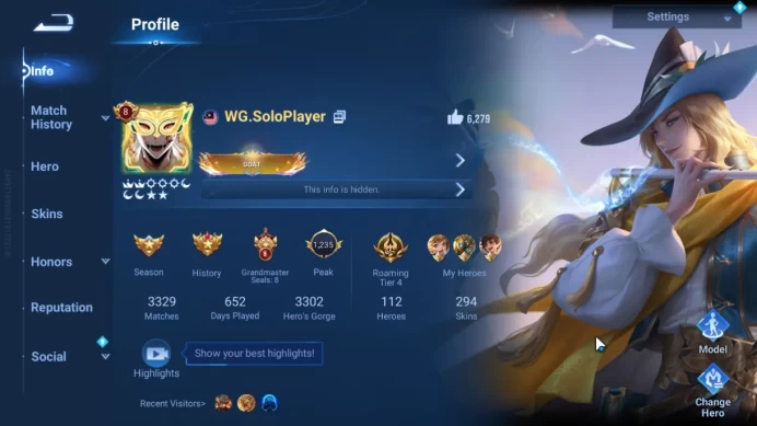 Hero 112 Skin 294 |Nobi 8,Flawless 3,Ultraman,Mythic 2,Limbo(Milady),7Legend,LibBai|Infinite|CheckSS(HOK1884)