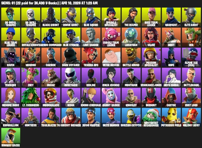 61 Skins | OG Skull Trooper, OG Ghoul Trooper, Black Knight