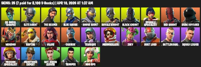 25 skins / OG Ghoul Trooper / Elite Agent / The Reaper / Black Knight /