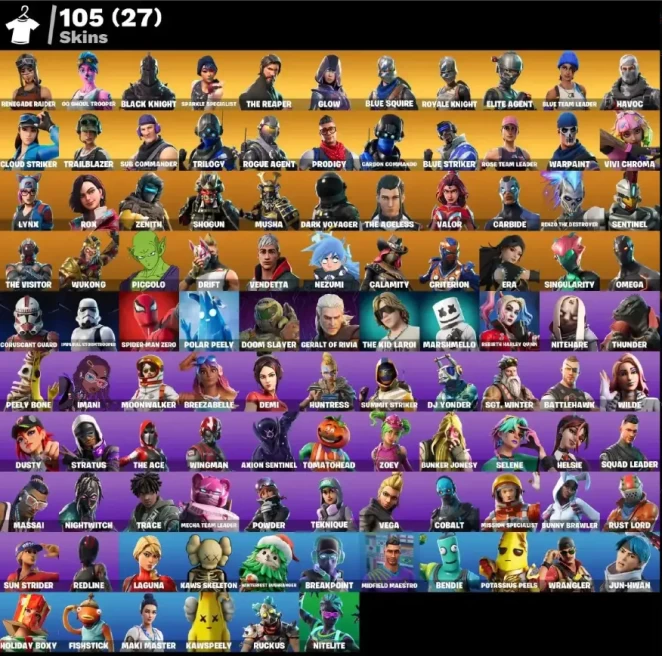 105 skins | OG Renegade Raider | (Pink) OG Ghoul Trooper | Floss | Black Knight