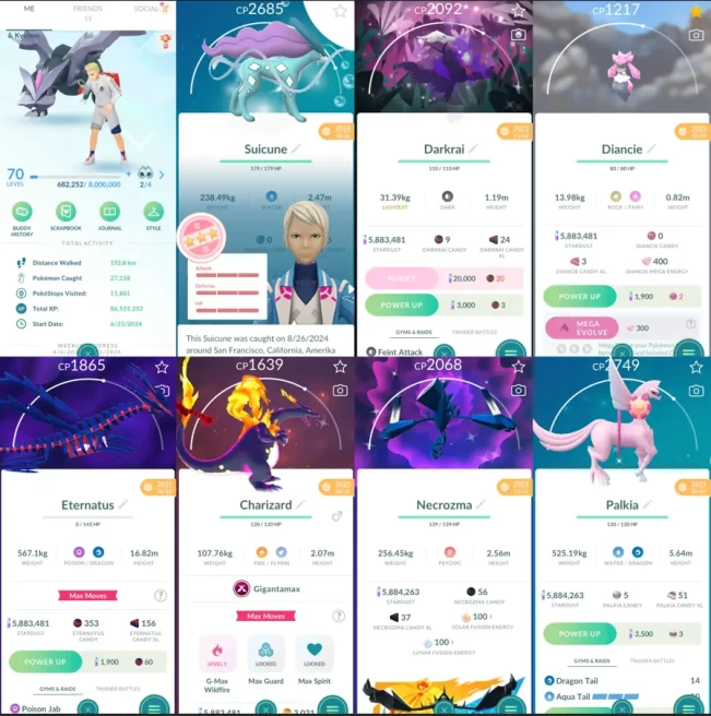 2104 Level 70 Eternatus Suicune100 Shiny GMax Charizard
