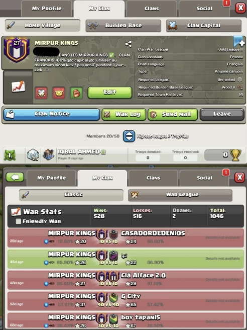 Clan level 27 / Capital 10 / Very Cheap