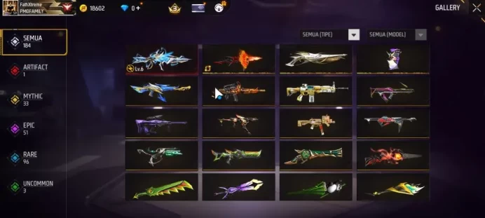 Indonesia|M1887 Emerald Power,Gurun Pasir|XM8 Destiny Guardian|Naruto+JJK Bundle|184 Vault+75 Bundle |Log Google(FF1435)