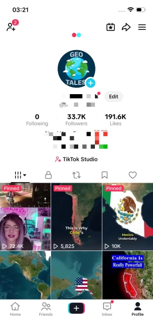 France Monetized Account/ 33K Followers+190K Likes/ Creator Rewards Program Activated/ Live Stream/ Full Access