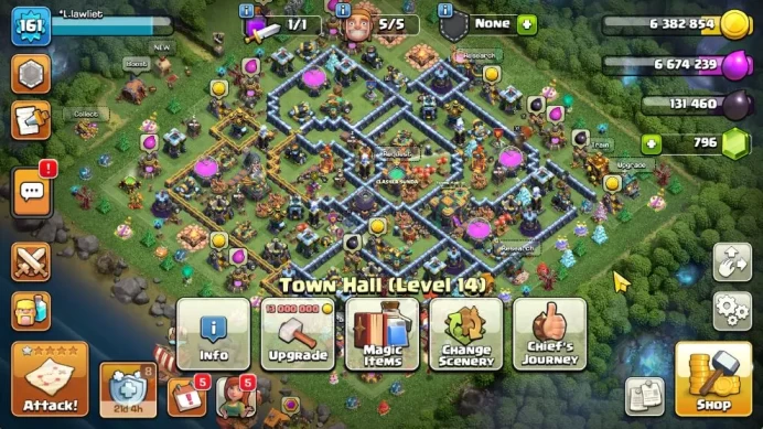 TH 14 - BH 8|Limited Skin|LV 161|HH 8|BK 77,AQ 78,GW 56,MP 46,RC 30,DD 0|CN OFF|Protect OFF|TAKE MAIL|Check SS(COC2084)