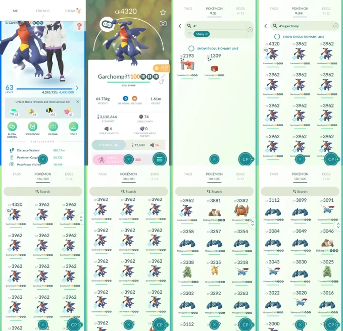 AC1410 -lv 63 Mystic | x49 3000CP | x271 2000CP | x64 Legendary | x2 SHUNDO | x81 shiny | x72 100IV | x54 100IV Garchomp (x26 3000CP+) x4 shiny 