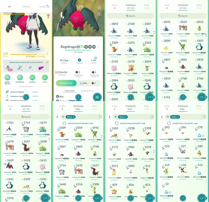 ACm1411 -lv 64 Instinct | x16 2000CP | x1 Legendary | x46 shiny | x10 100IV | Regidrago | Shiny Venusaur Blastoise Zoroark Pokopia back ditto Ch