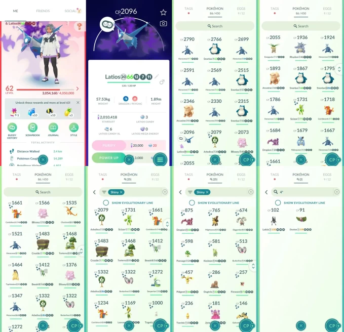 ACm1414 -lv 62 Valor | x13 2000CP | x1 Legendary | x25 shiny | x2 100IV | Shadow Latios | shiny Torterra Serperior Kecleon Scizor Jynx | 4* Loki