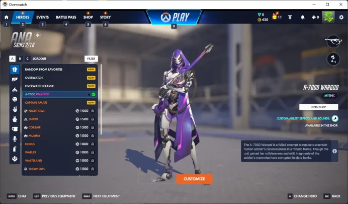 A-7000 WARGOD / ANA /  Full Mail Access / see the picture / Please Read Description / SloanJ